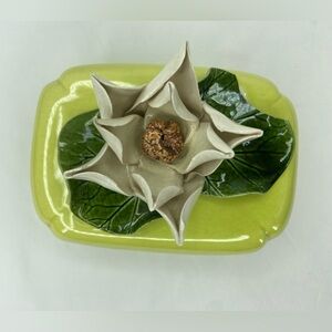 Vintage Trinket Box Frazier‎ California Pottery Floral Magnolia Flower 1952